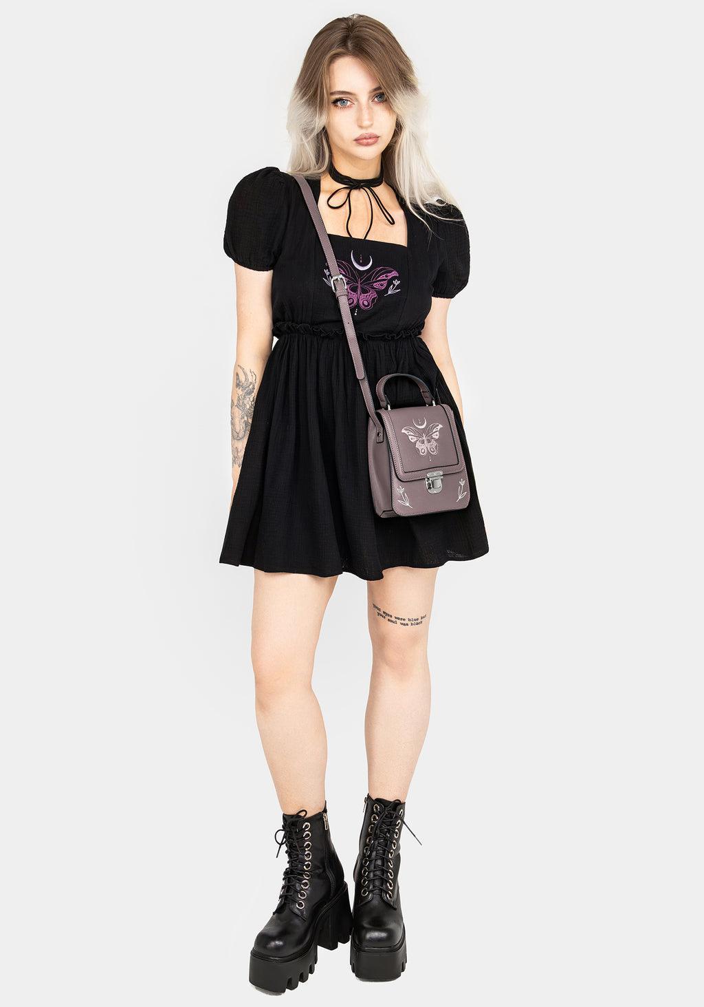 Cocoon Butterfly Embroidered Puff Sleeve Mini Dress Product Image