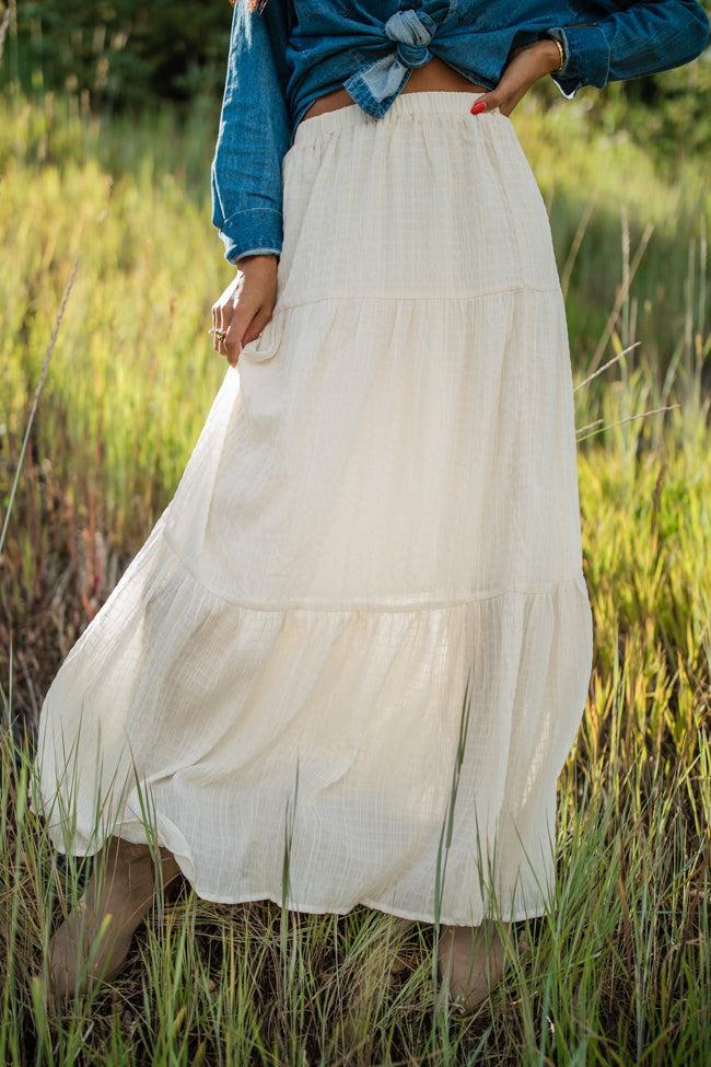 Going Nowhere Fast Cream Textured Maxi Skirt Product Image