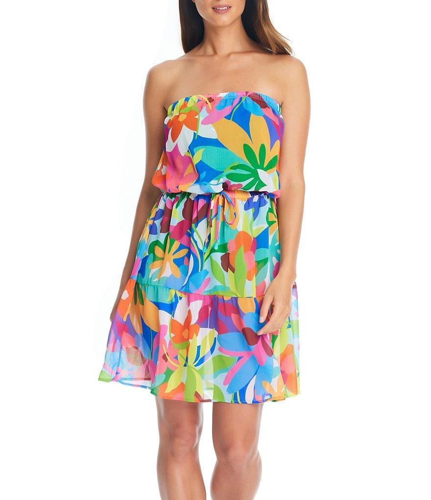 Bleu Rod Beattie Away We Go Floral Print Chiffon Blouson Swim Cover-Up Dress Product Image