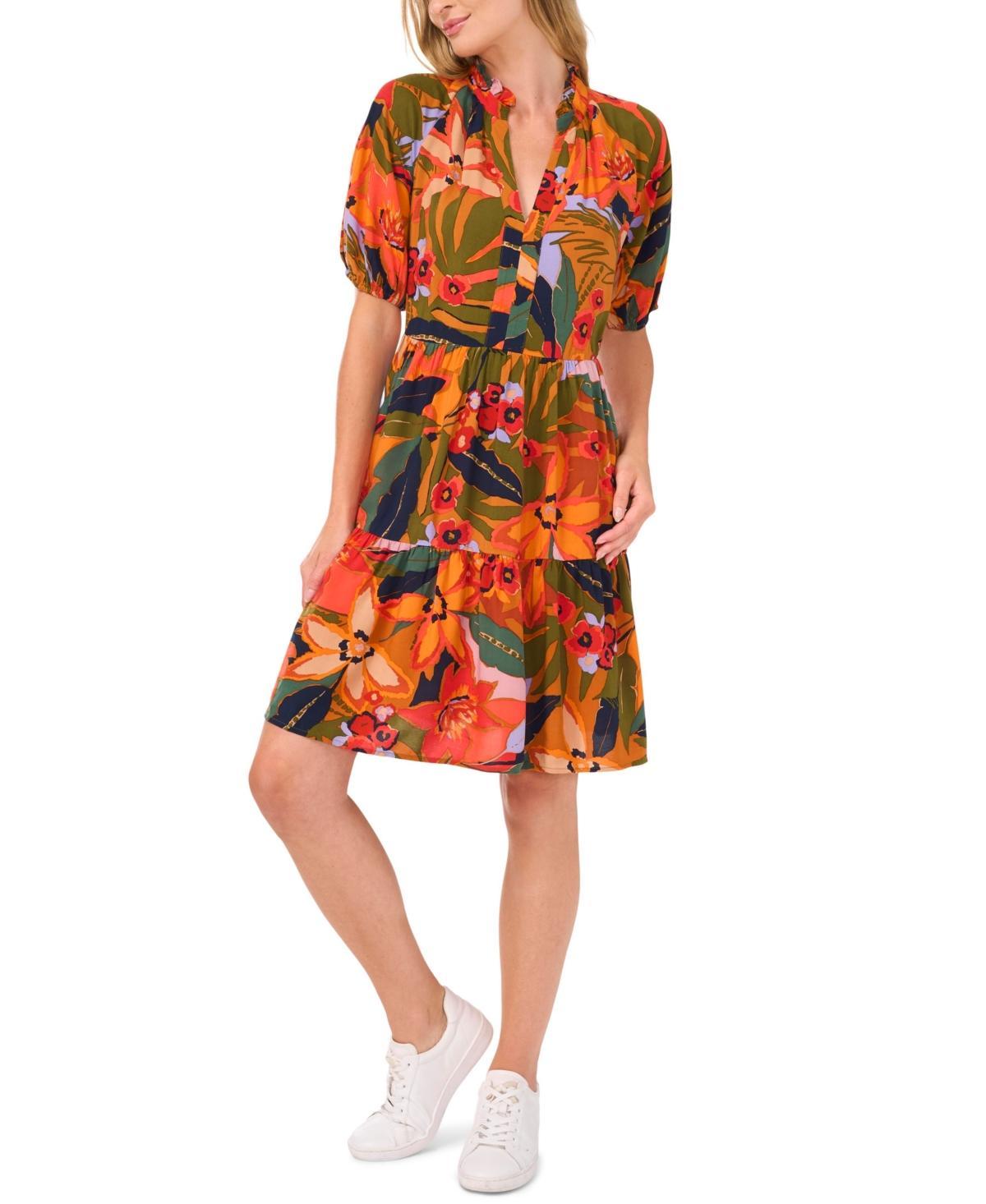 CeCe Womens Floral Short-Sleeve Babydoll Dress Product Image