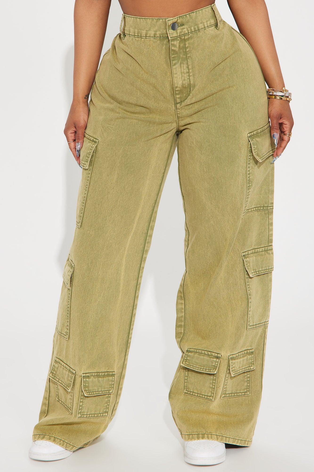 Don't Stop Washed Wide Leg Cargo Pant - Sage Product Image