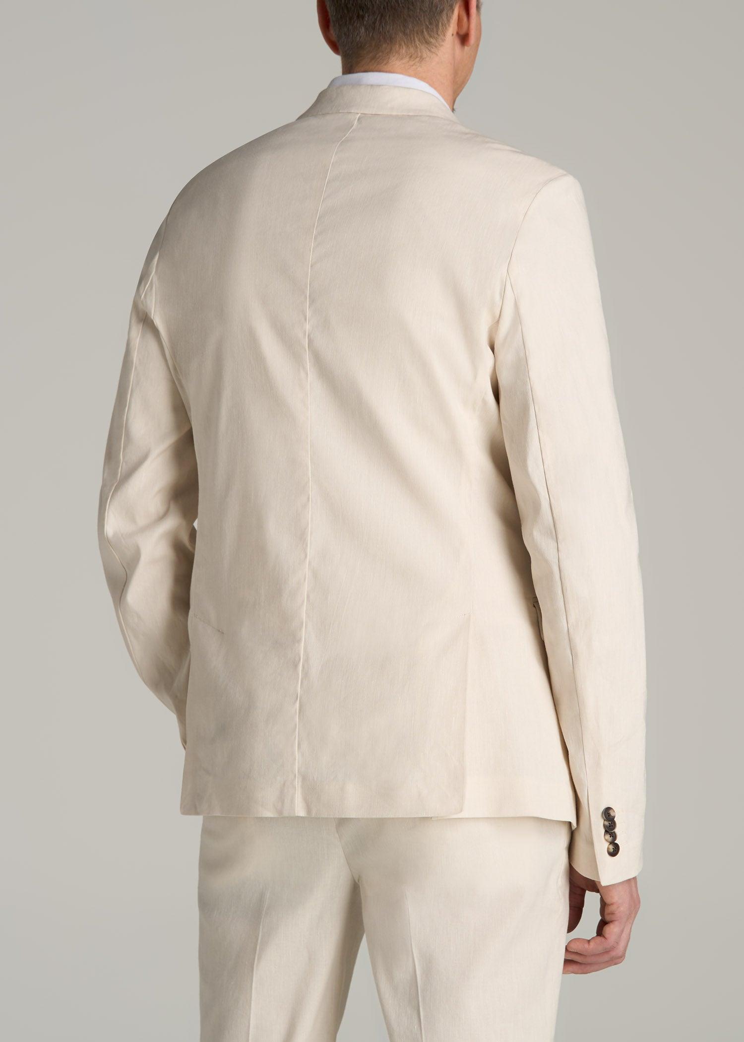 Stretch Linen Blazer for Tall Men in Light Beige Linen Product Image