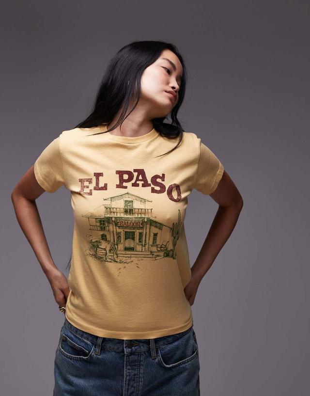 Topshop graphic El Paso slim tee in light mustard  Product Image