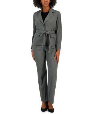 Le Suit Womens Belted Pinstripe Blazer & Pants Product Image