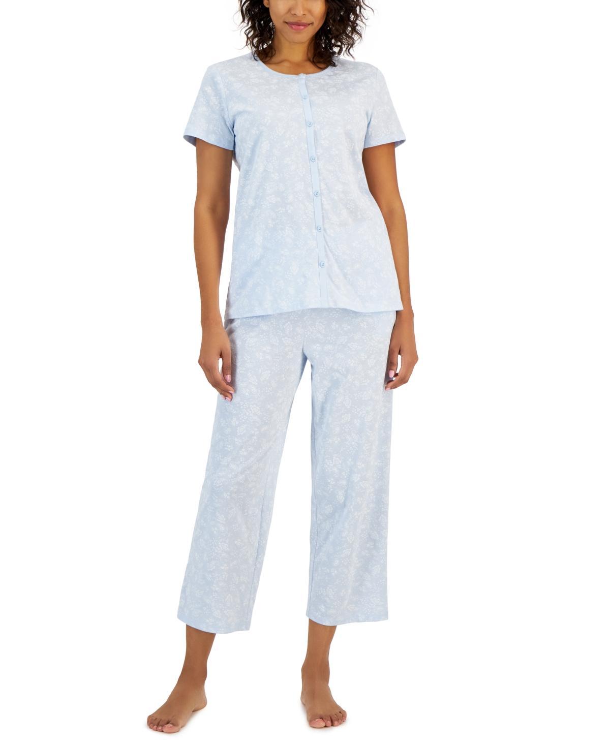 Charter Club Womens 2-Pc. Cotton Printed Cropped Pajamas Set, Created for Macys Product Image