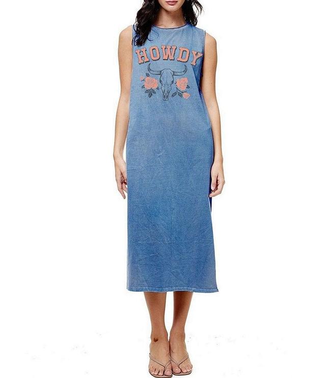 Zutter Sleeveless Crew Neck Howdy Floral Longhorn Tee Shirt Midi Dress Product Image