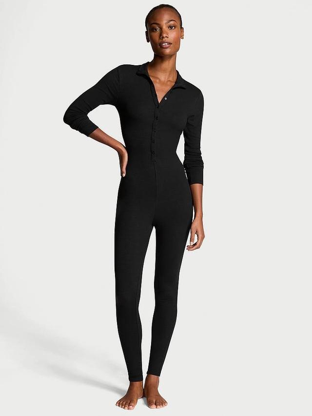 Luxe Ribbed Modal Long-Sleeve Jumpsuit Product Image