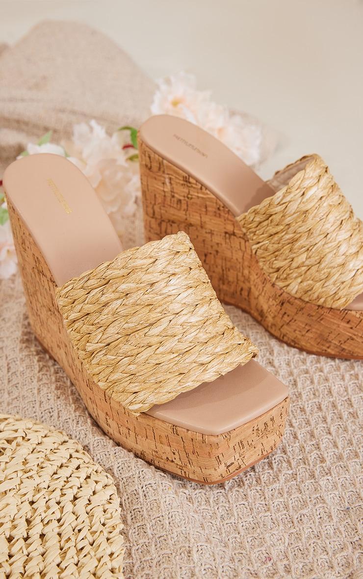 Natural Raffia Woven Strap Wedge Heeled Sandals Product Image