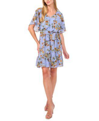 Women's Floral-Print Short-Sleeve Tiered Dress Product Image