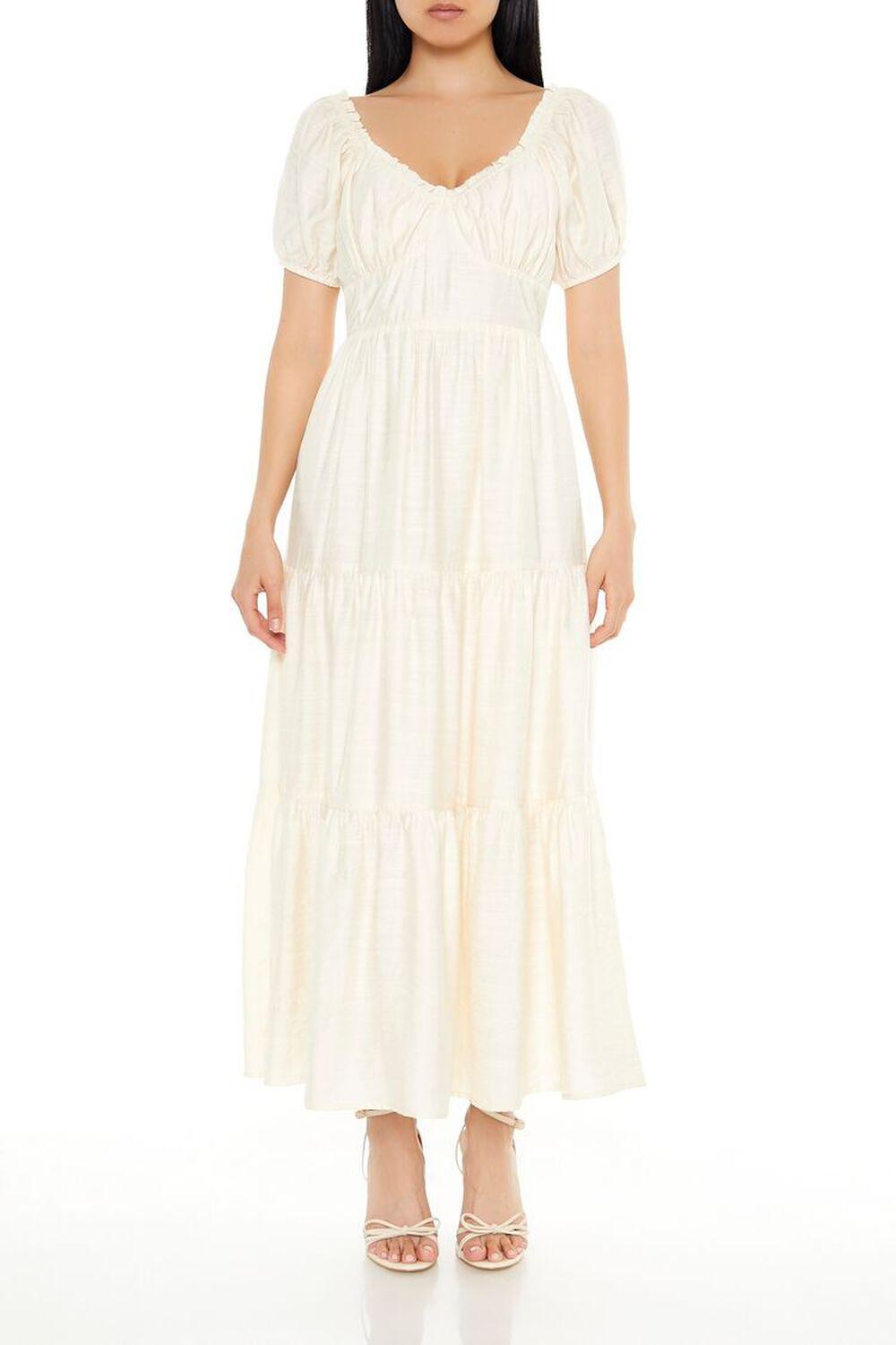 Tiered Puff-Sleeve Maxi Dress | Forever 21 Product Image