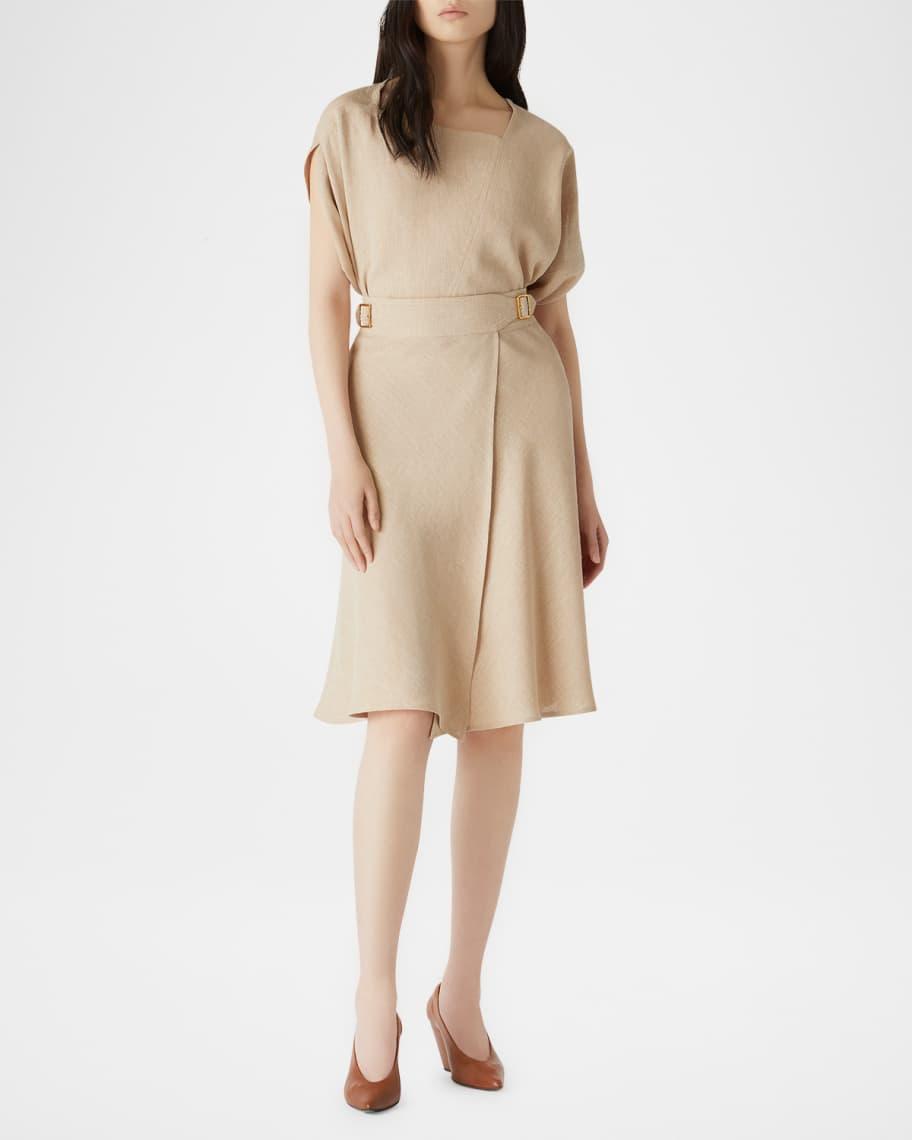 Gaia Asymmetric Short-Sleeve Linen Crepe Shirt Product Image