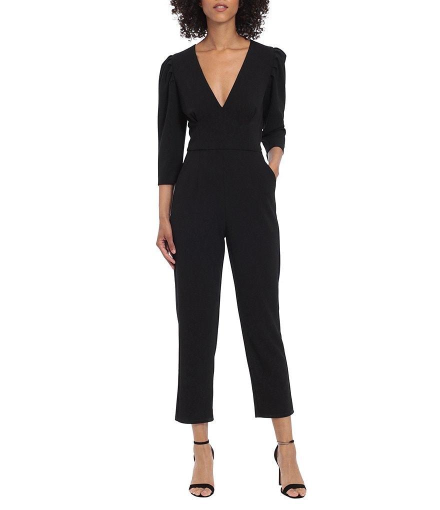 Donna Morgan Stretch Deep V-Neck 3/4 Sleeve Jumpsuit Product Image