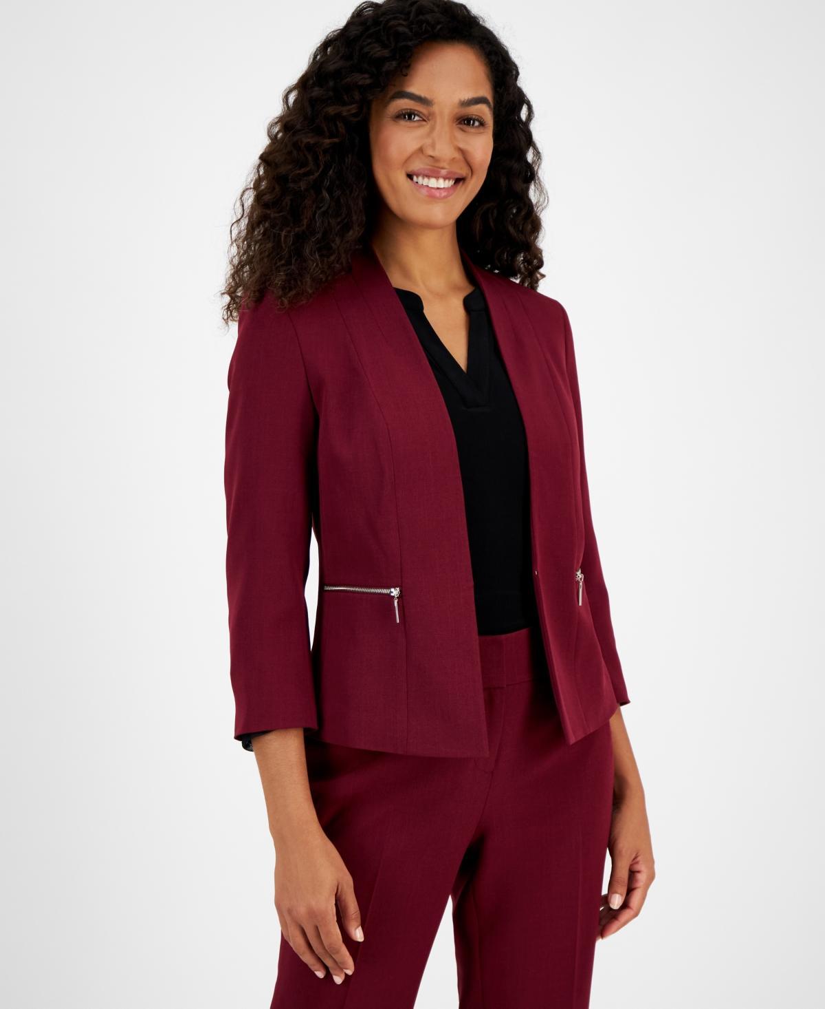 Kasper Womens Collarless Zip-Pocket Jacket Product Image