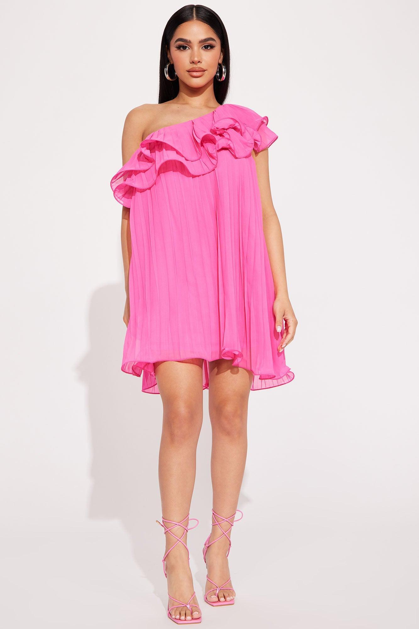 Candace Plisse Mini Dress - Hot Pink Product Image