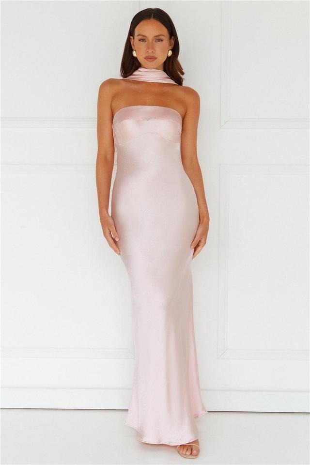 Precious Pearl Satin Maxi Dress Pink Product Image