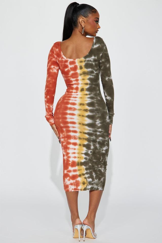 Eden Tie-Dye Ribbed Midi Dress - Rust/combo Product Image