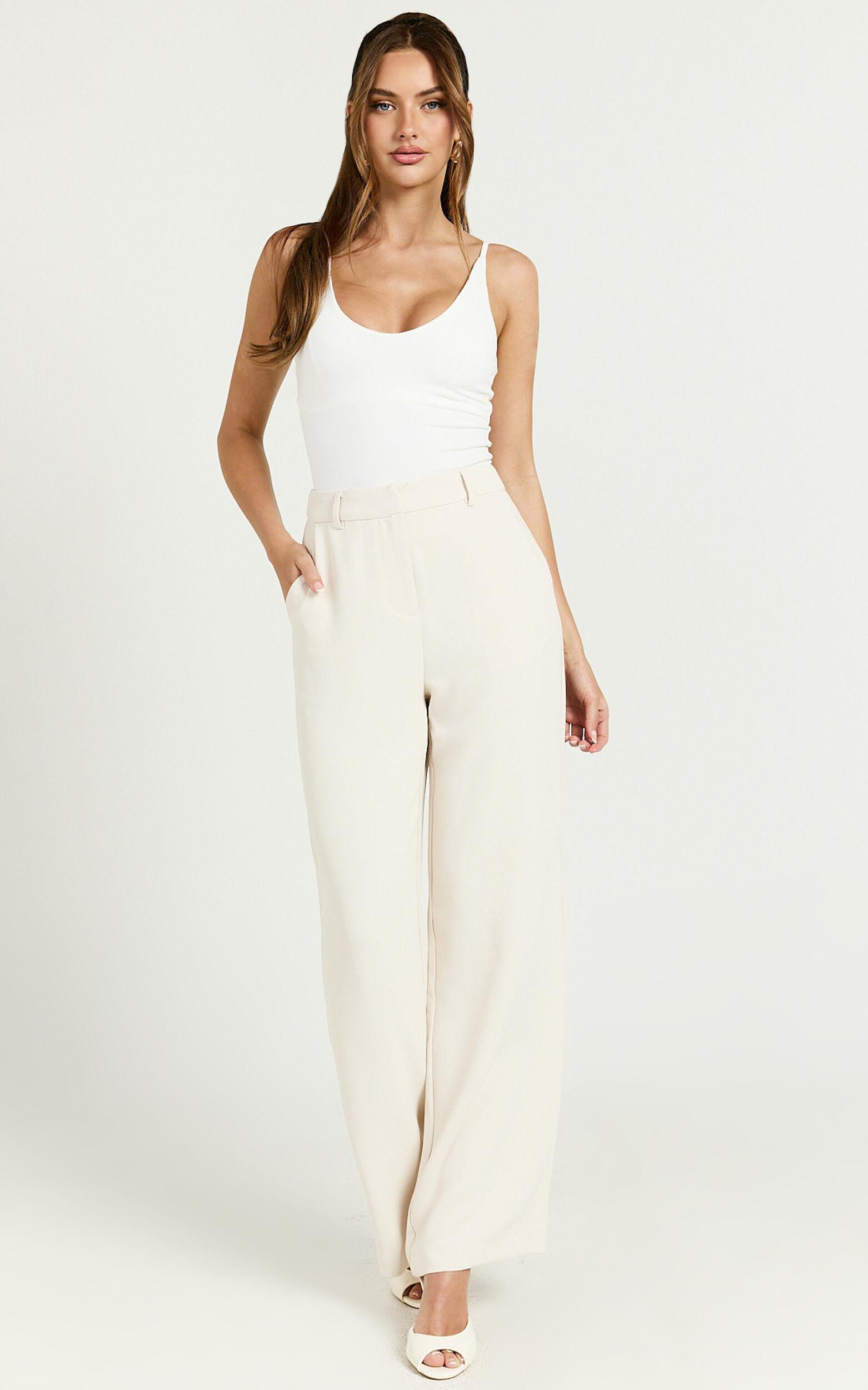 Bonnie Pants - High Waisted Tailored Wide Leg Pants in Bone Product Image