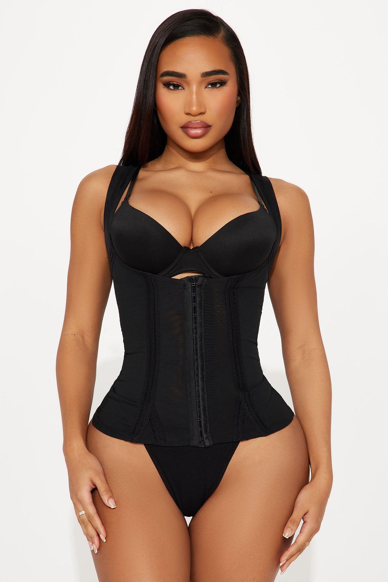 Curvy Body Waist Cinching Corset Shapewear Top - Black Product Image