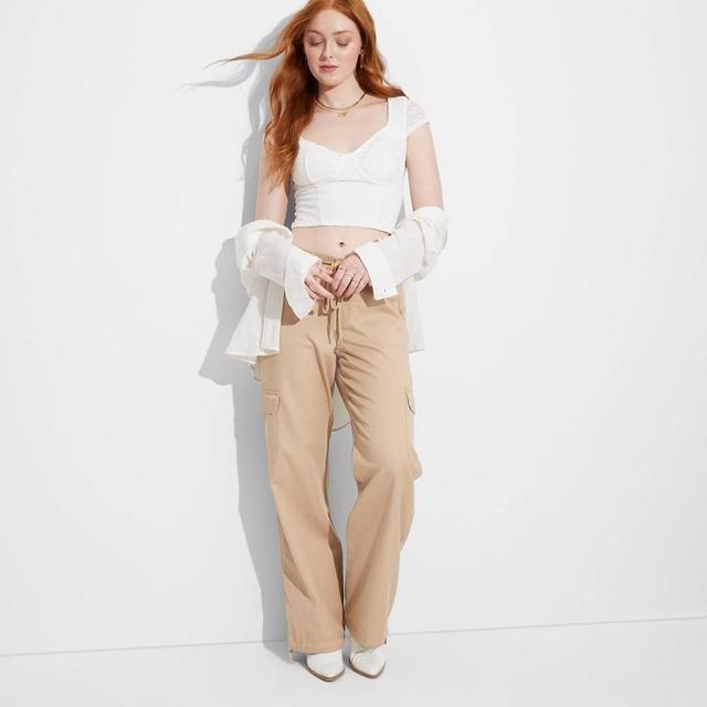 Womens Mid-Rise Wide Leg Cargo Beach Pants - Wild Fable Light Taupe M Product Image