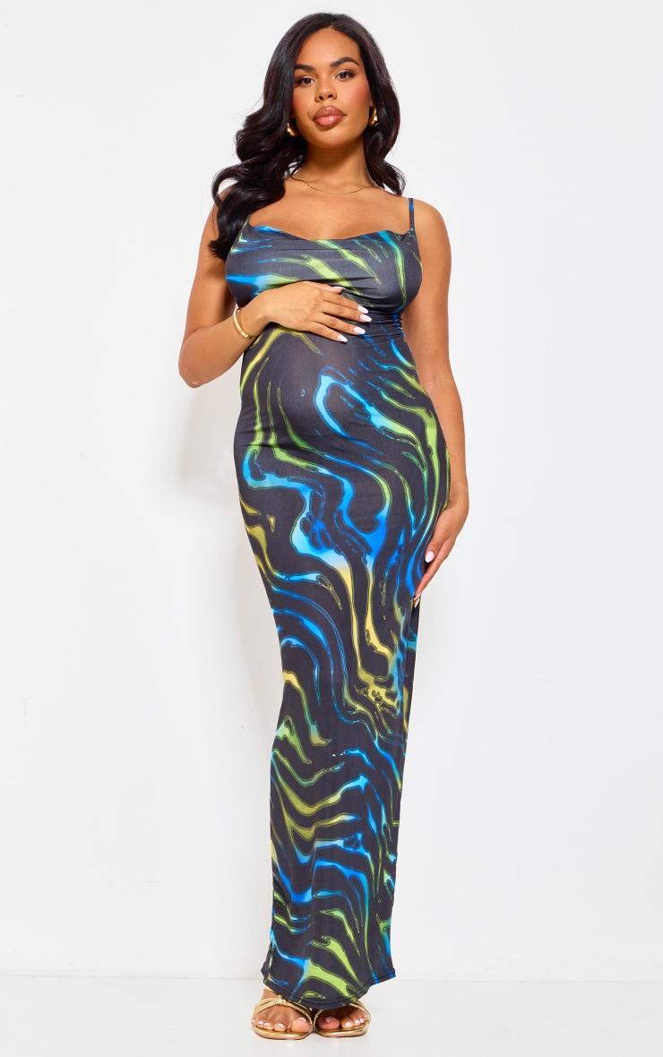 Maternity Green Multi Print Cowl Maxi Dress Product Image