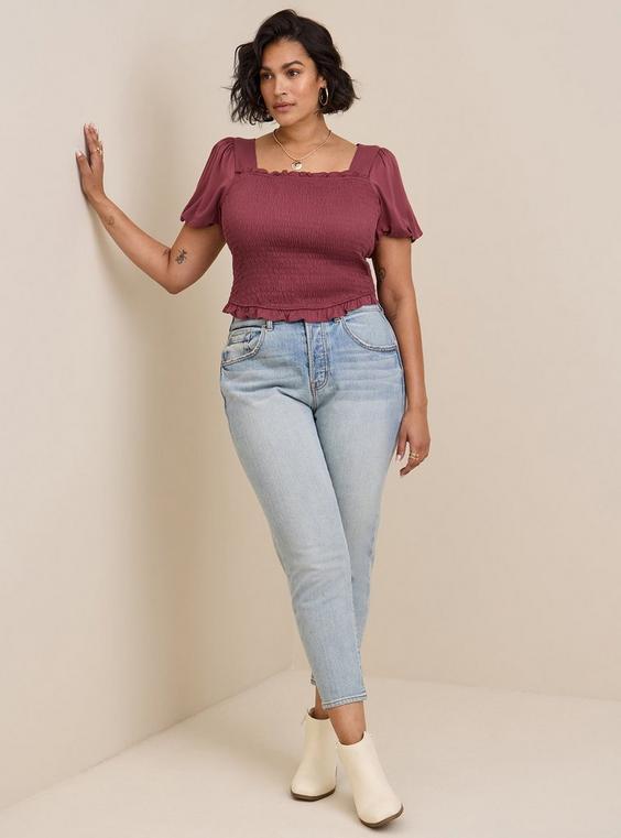 Stretch Challis Smocked Puff Sleeve Crop Top product image