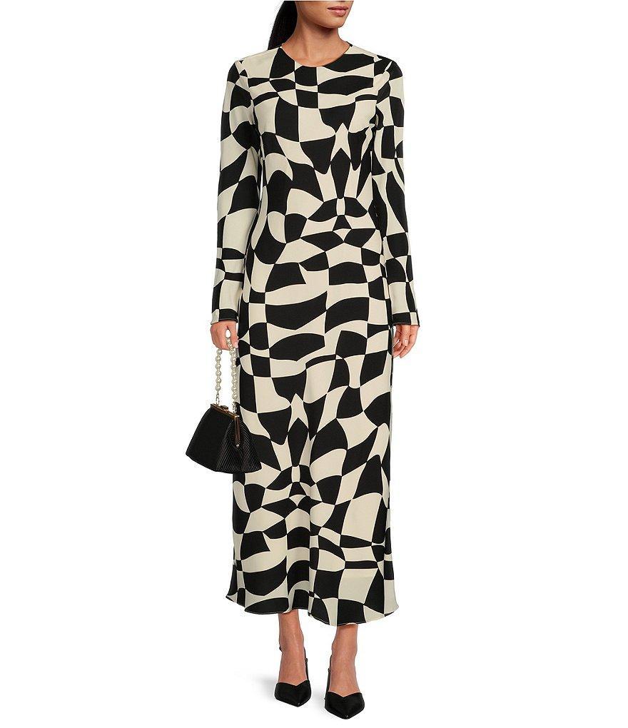 Lucy Paris Geometric Print Crew Neck Long Sleeve Midi Dress product image