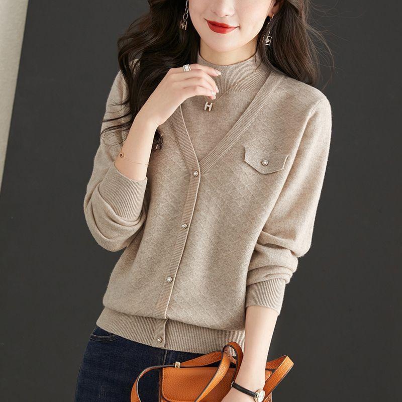 Mock Neck Plain Mock Two-Piece Sweater Product Image