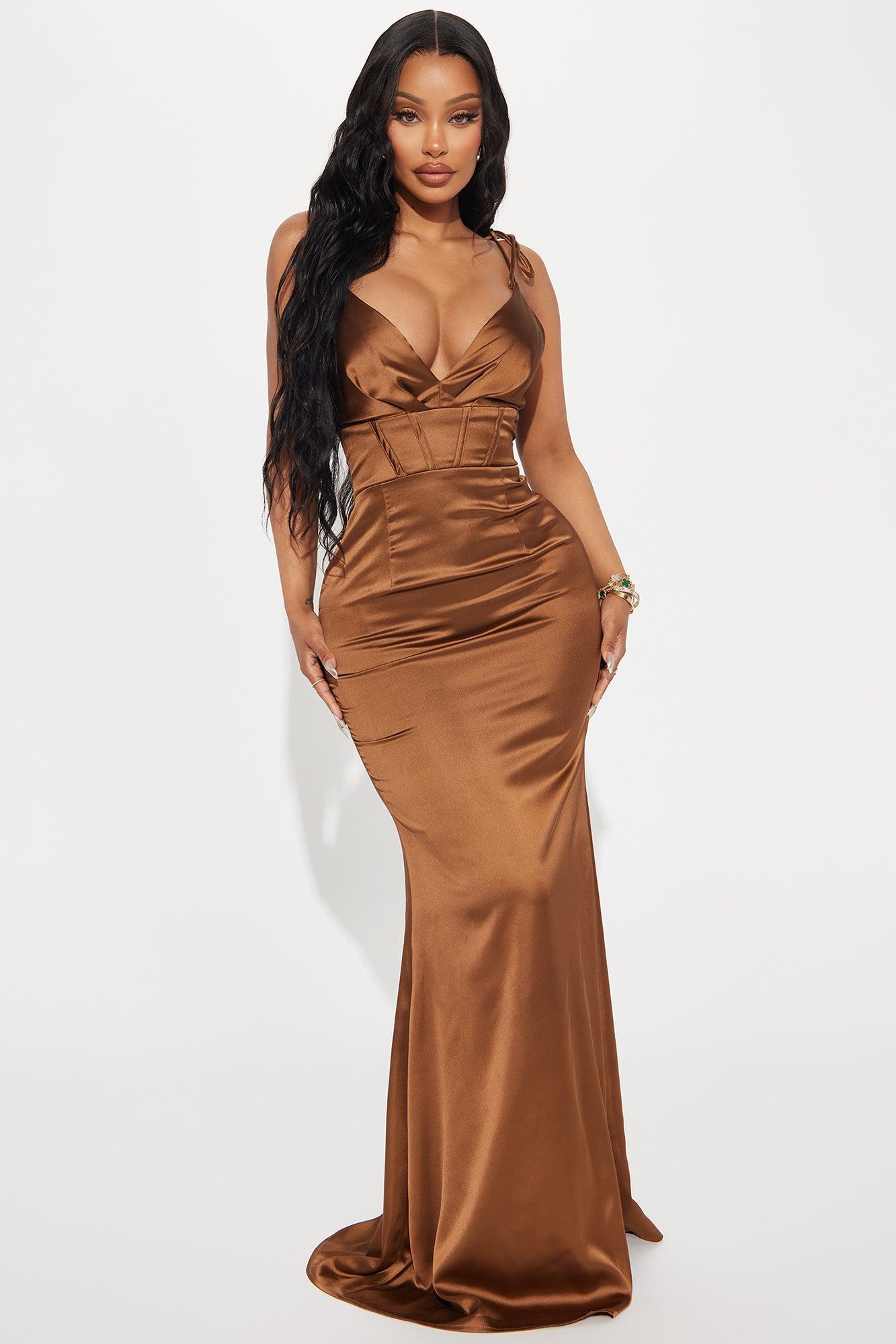 Bernadette Satin Gown - Chocolate Product Image