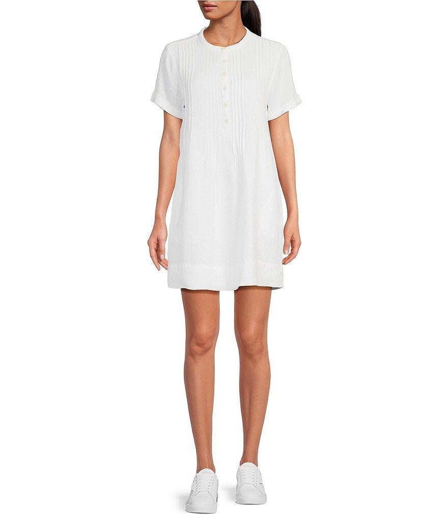 Faherty Gemina Short Sleeve Crew Neck Linen Blend Dress Product Image