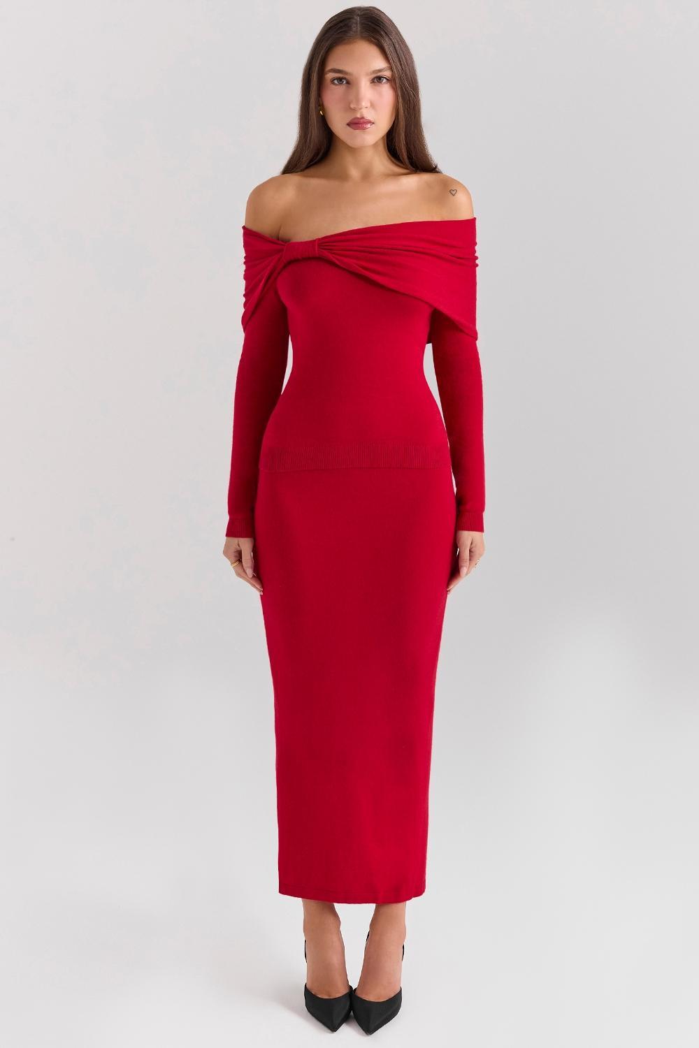 Faith Holly Red Cashmere Blend Midi Skirt Product Image