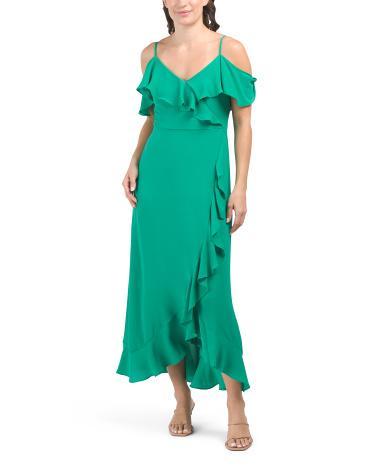 Cold Shoulder Ruffle Wrap Midi Dress for Women Product Image