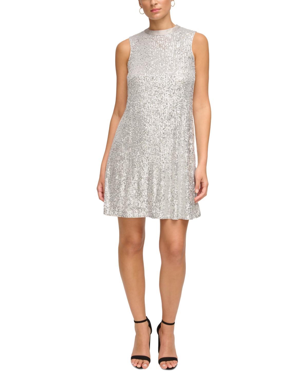 kensie Womens Sequined-Mesh Sleeveless Shift Dress Product Image