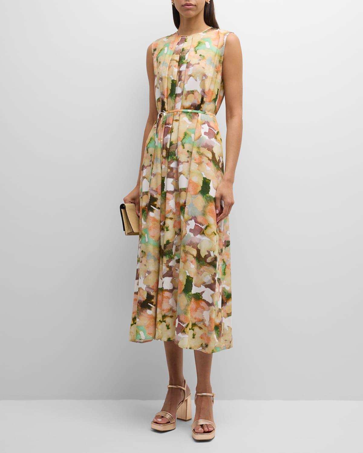 Womens Belted Watercolor Midi-Dress Product Image