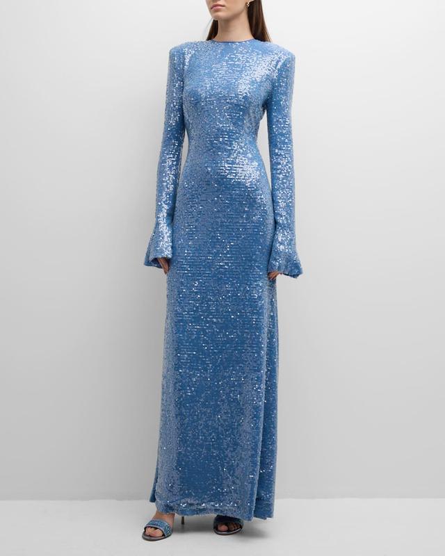 Womens Sequined Flare-Sleeve Maxi Dress Product Image