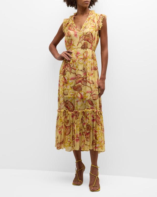 Zimmermann Matchmaker Hibiscus Print Flutter Sleeve Midi Dress Product Image