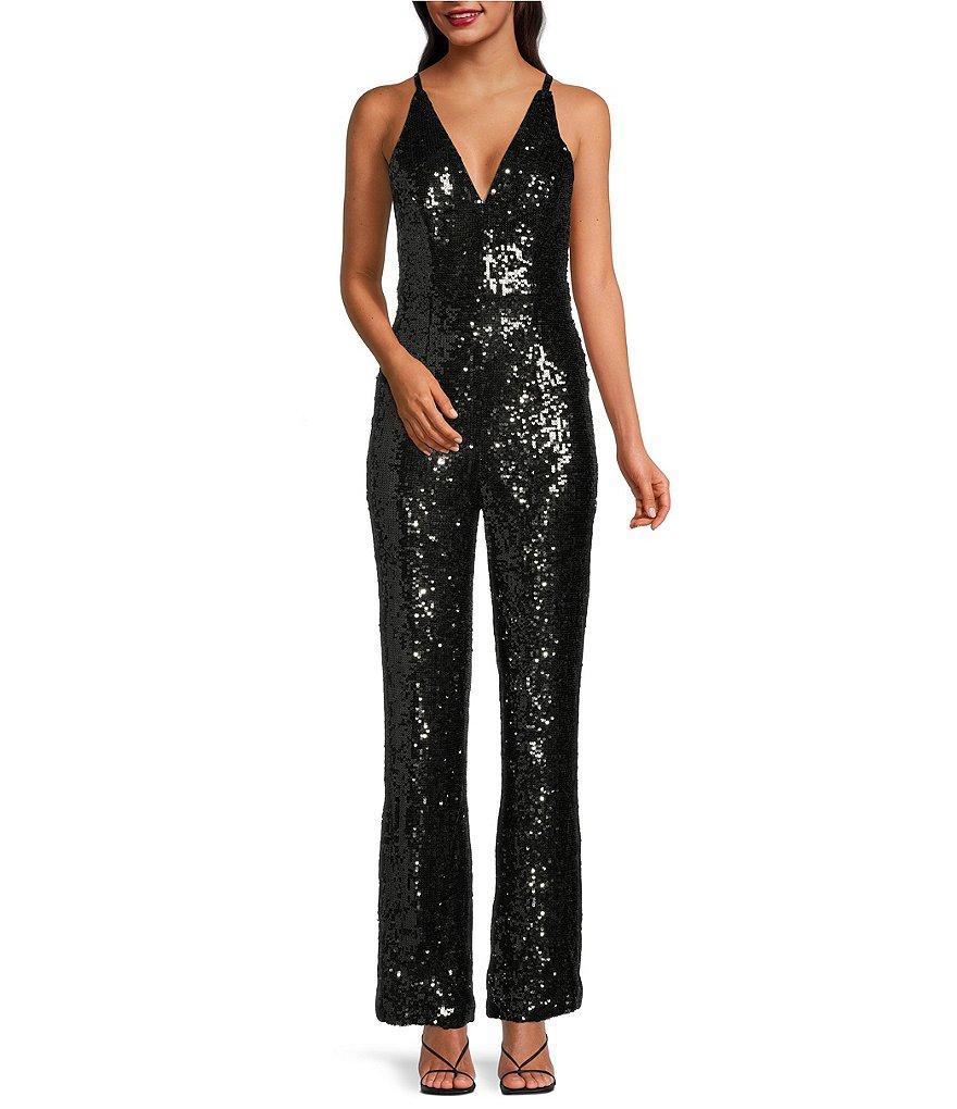 Dress the Population Charlie Plunging V-Neck Wide Leg Sequin Jumpsuit Product Image