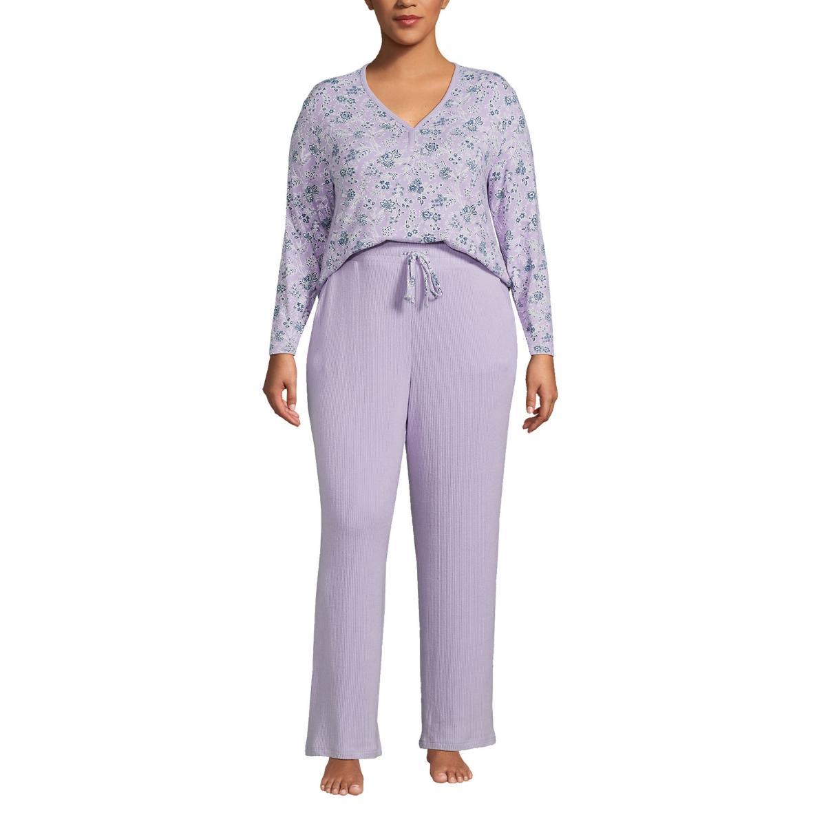 Womens Lands End Cozy Long Sleeve Pajama Top & Pajama Pants Sleep Set Purple Product Image