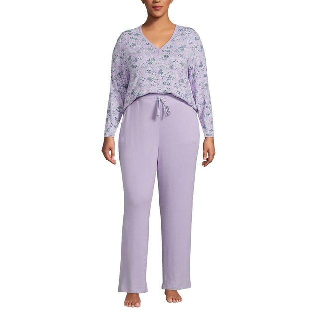 Lands End Womens Plus Size Cozy 2 Piece Pajama Set - Long Sleeve Top and Pants Product Image