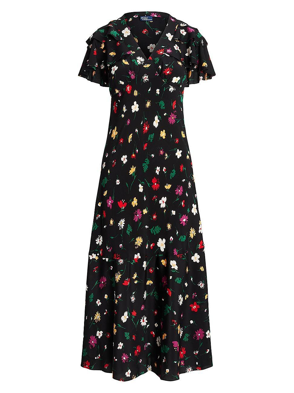 Womens Floral Silk Crpe Midi-Dress Product Image