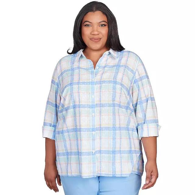 Plus Size Alfred Dunner Cool Plaid Collared Button Down Top, Womens Product Image