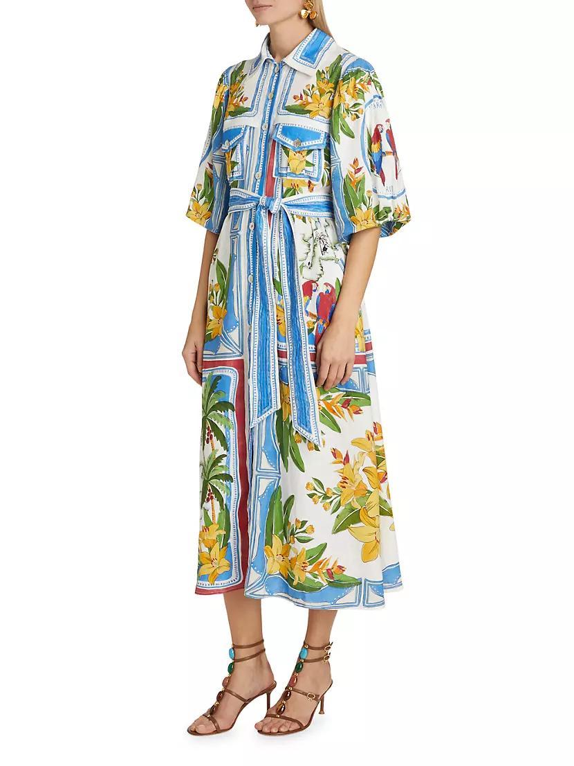 Tropical Destination Linen-Blend Belted Midi-Dress Product Image