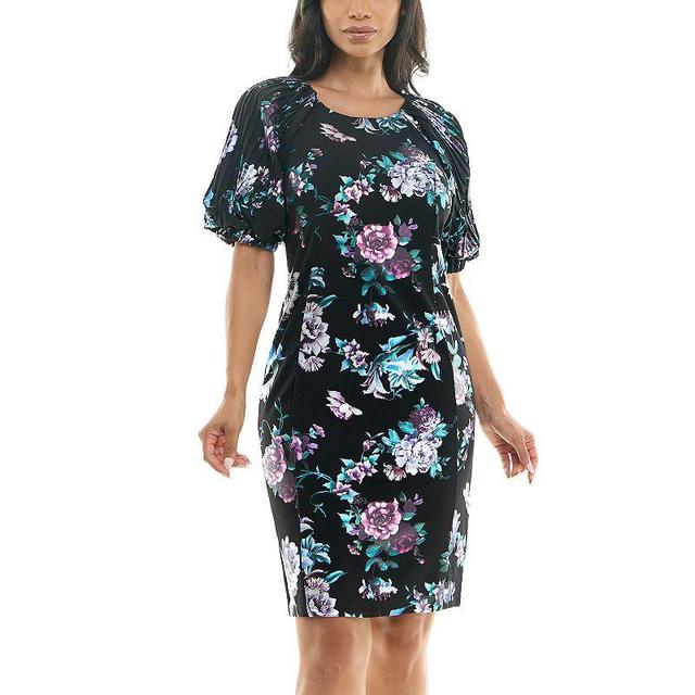 Womens Nina Leonard Pleat Puff Sleeve Dress Product Image