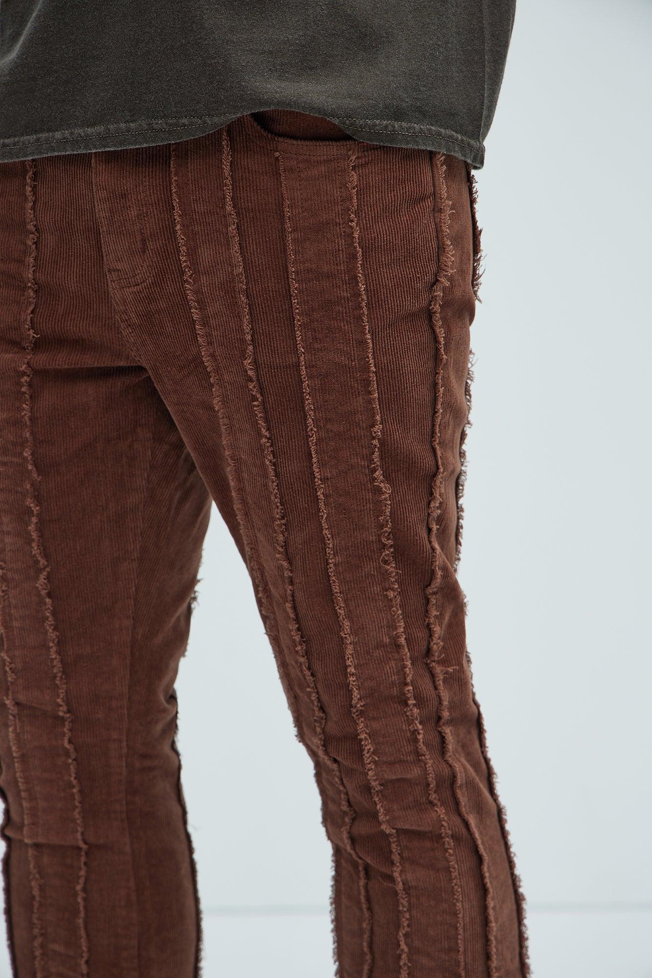 Fray Down Corduroy Pants - Dark Brown Product Image