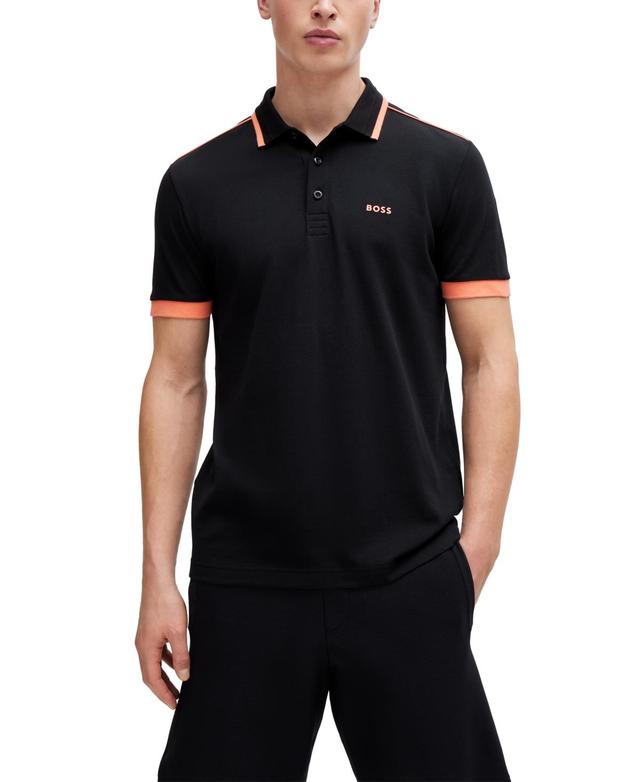 Mens Cotton Pique Polo Shirt with Contrast Stripes and Logo Product Image