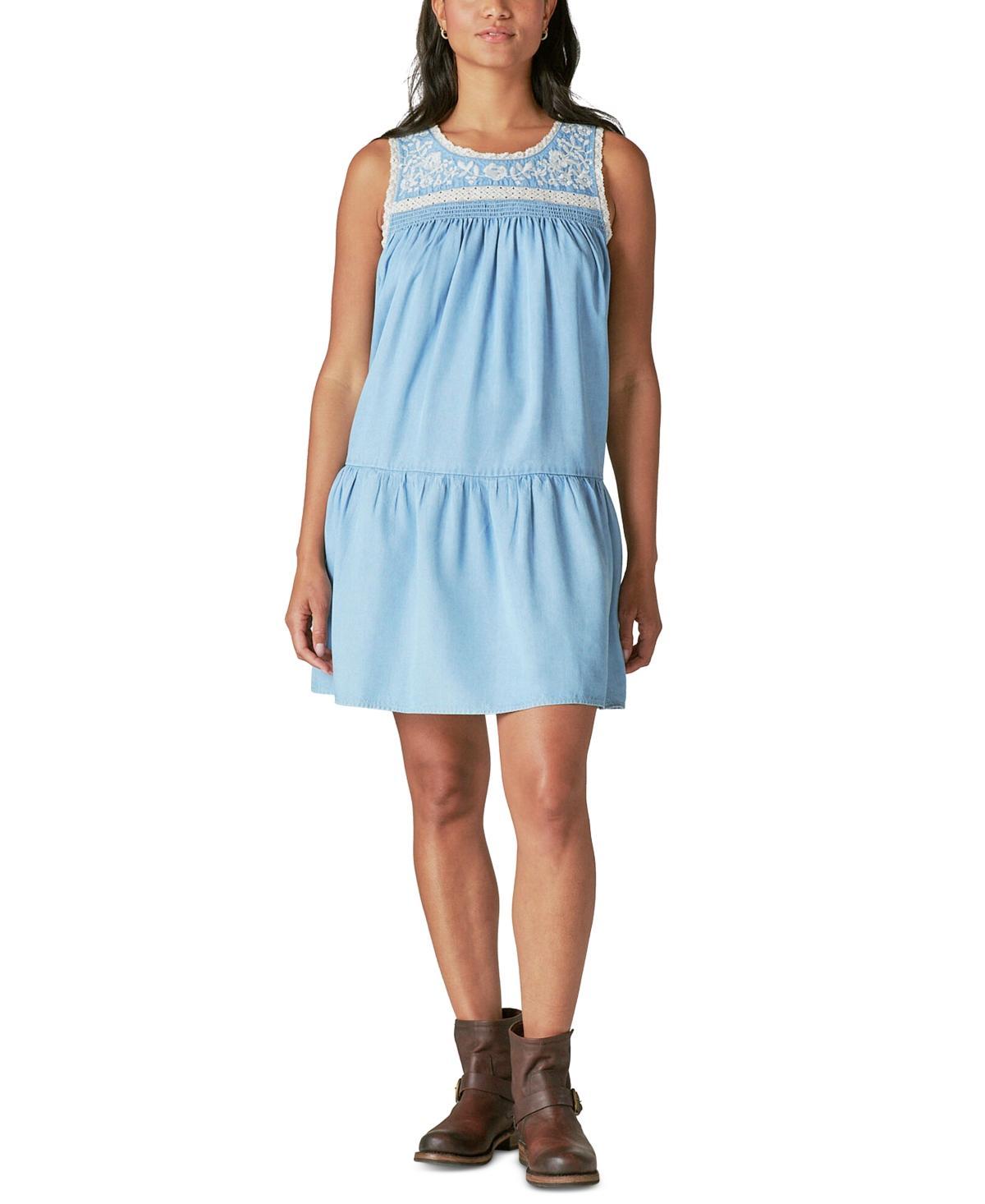 Lucky Brand Womens Embroidered Chambray Mini Dress Product Image