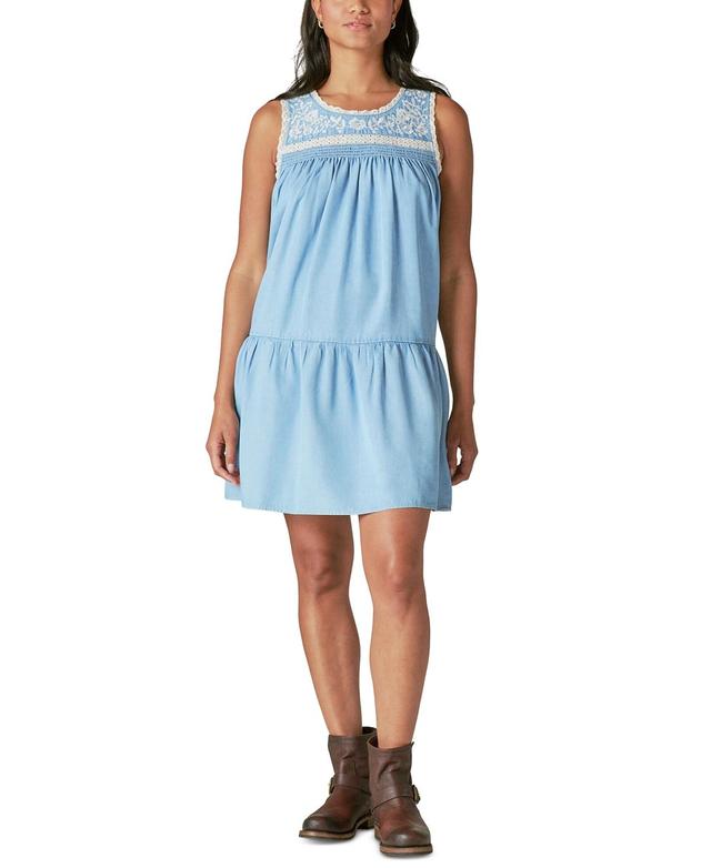 Lucky Brand Womens Embroidered Chambray Mini Dress Product Image