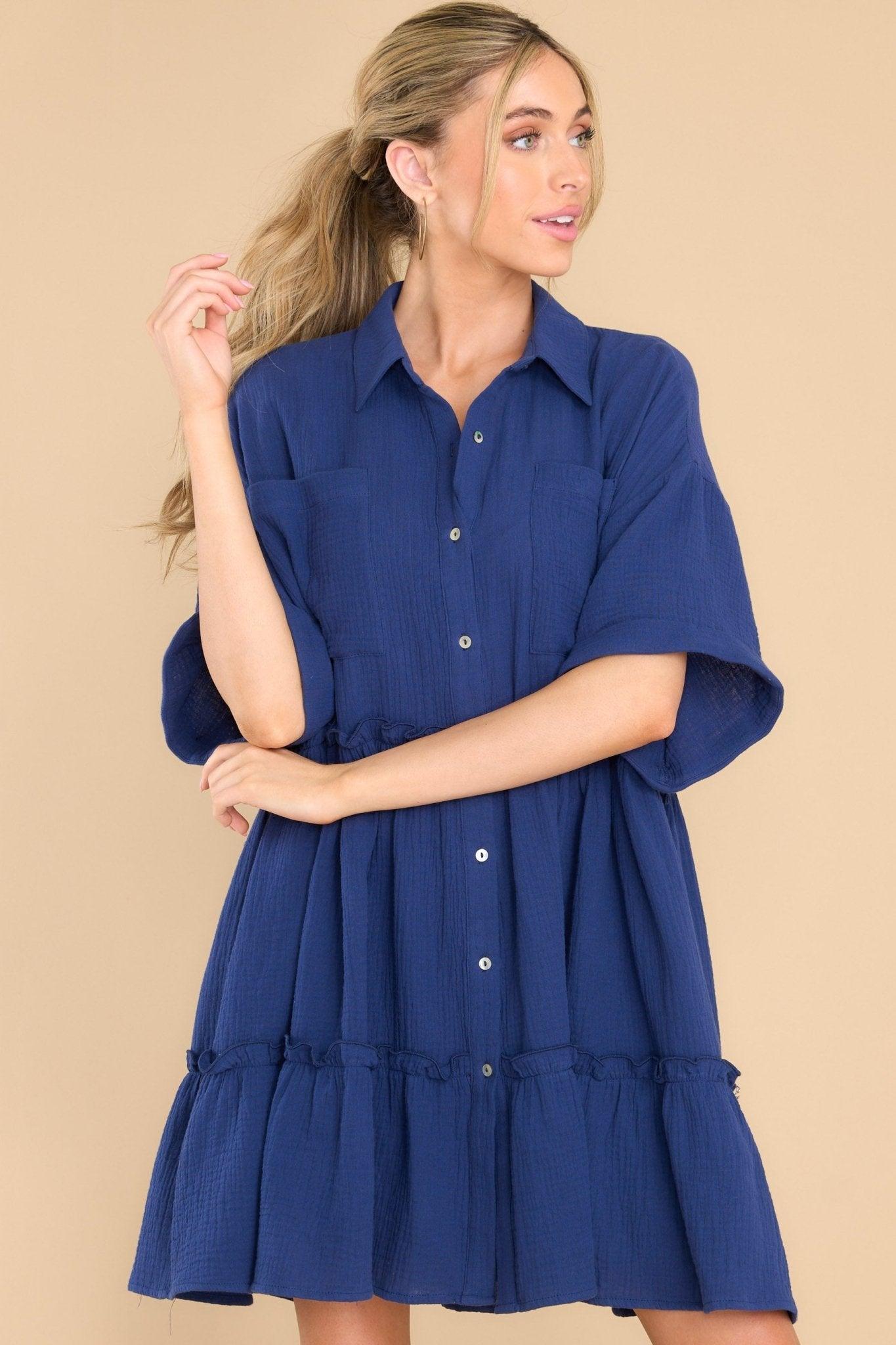 Aura My Best Self Navy Gauze Mini Dress Product Image