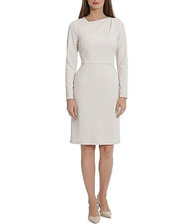 Maggy London Stretch Crepe Asymmetrical Square Neckline Long Sleeve Dress Product Image