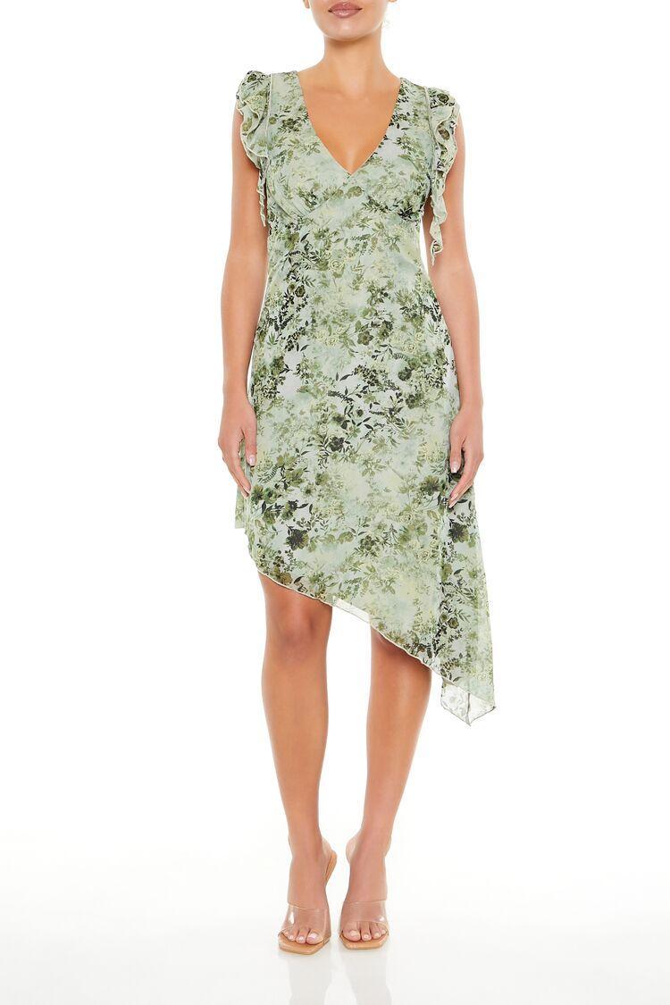 Asymmetrical Floral Midi Dress | Forever 21 Product Image