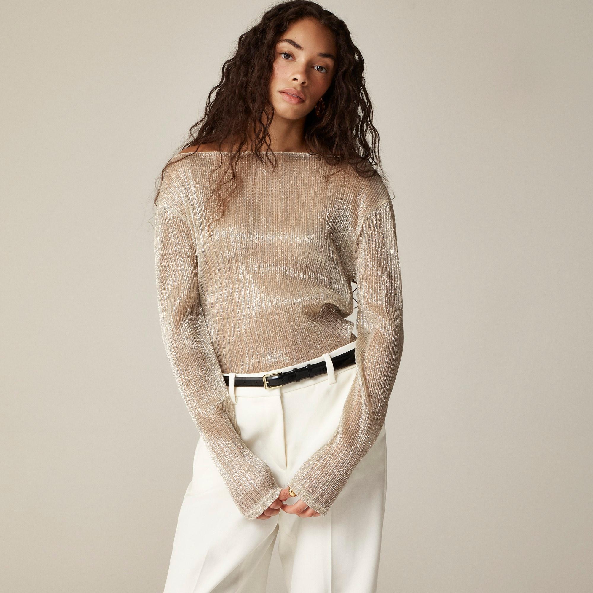 Sheer metallic boatneck top Product Image